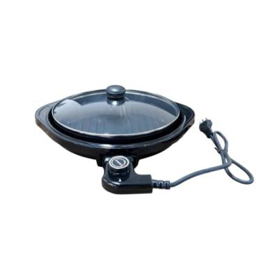 Imagem de Grill Elétrico Redondo Premium com Termostato, 1200W, 220V, Antiaderente, 40cm Diâmetro, Preto, Bandeja Coletora