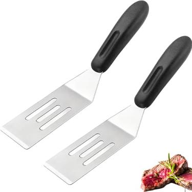 Imagem de Conjunto de 2 espátulas de metal pequenas, mini espátulas de metal para uso na cozinha, espátula de aço inoxidável para virar, servir e virar panquecas, ovos, brownies, biscoitos, bolos e sobremesas