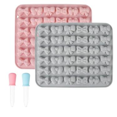 Imagem de 2 moldes de laço de silicone para chocolate, 6 formas de borboleta para fondant de doces com 2 conta-gotas líquidos para doces, geleia, biscoito, açúcar, artesanato, pastelaria, cupcake, enfeite de
