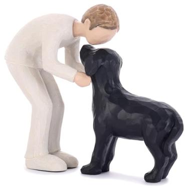 Imagem de FriyGardcn Escultura clássica para cães, decoração de casa, linda estátua de homem e cachorro de resina para escritório, sala de estar, quarto, casa, presentes de memória para amantes de animais de