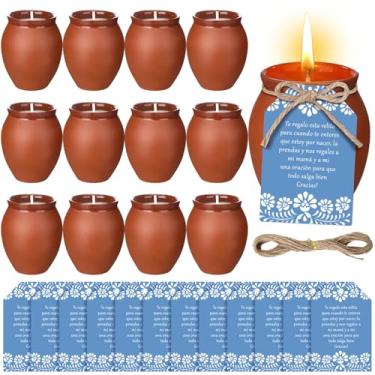 Imagem de Conelist 12 conjuntos de velas de chá de bebê Cielito Lindo decoração de festa terracota mexicana Recuerdos com etiquetas de presente e corda para aniversário, chá de bebê, suprimentos de festa Cinco