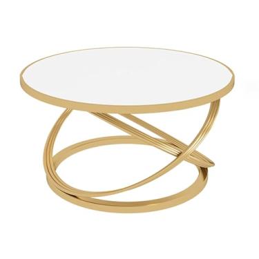 Imagem de Round Coffee Table Modern, Thickened Rock Slab Countertop, Iron Legs, Wide Tabletop, Rounded Corner Design, Suitable for Balcony, Bedroom and Living Room(Gold,60 * 45cm/23.6 * 17.7in)