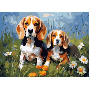 Imagem de Dois lindos cães Beagle 5D Diamond Art Painting by Number Kits para adultos pintura DIY com broca redonda completa diamante gemas pintura arte artesanato para decoração de parede de casa 30 x 40 cm