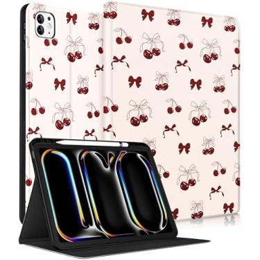 Imagem de Wazzasoft for iPad Pro 13 Inch Case M5 2025/M4 2024 - Women Girls Cute Smart Folio Cover (Auto Wake/Sleep) with Build-in Pencil Holder for Apple Tablet Soft TPU Protective Cover,Bow and Cherry