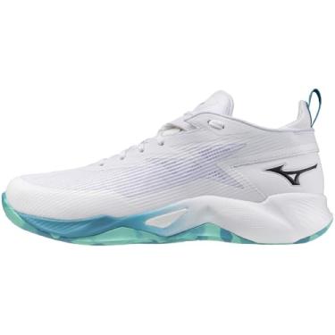 Imagem de Mizuno Tênis de basquete Wave Transistor Bash, atividades internas e clubes, Branco/azul marinho/verde claro, 30.0 cm 2.5E