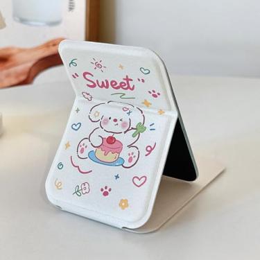 Imagem de Espelho de maquiagem dobrável para mulheres, design portátil de desenho animado, espelho de beleza vertical, espelhos de cosméticos de bolso compacto