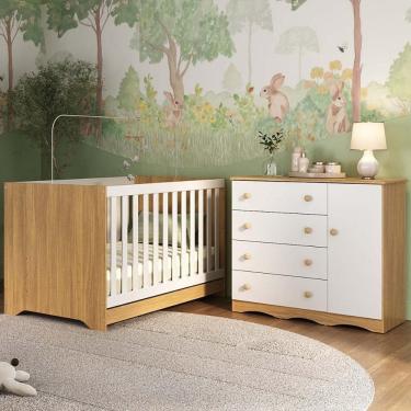 Imagem de Berço Americano 3 em 1 com Cômoda 1 Porta 4 Gavetas Realeza Multimóveis MP4685