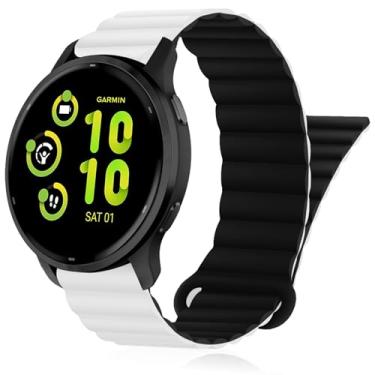 Imagem de Inhosper Pulseiras de relógio compatíveis com Garmin Vivoactive 6/5/3/Venu/Venu Sq/Venu 2 Plus, pulseira magnética de silicone dupla face de 20 mm para Garmin Forerunner 55/165/245/645 feminino e