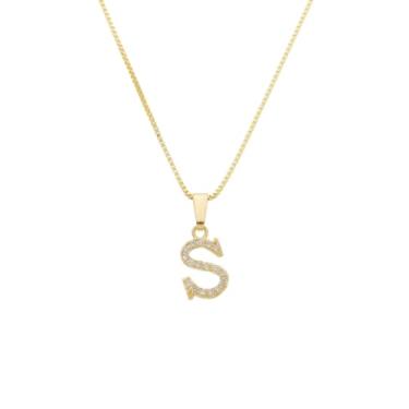 Imagem de Colar Feminino com Letra Inicial de Pedra Cravada – Pingente Personalizado Elegante – Corrente Semi Joia Banhada a Ouro 18K – Presente Sofisticado para Mulher - Stella Vilela Semi Joias (S)
