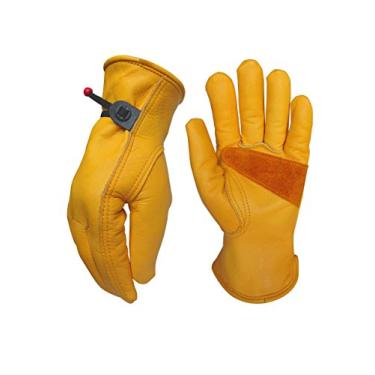 Imagem de (2 pares) luvas de trabalho de couro para jardinagem/montagem/motocicleta/fazenda, homens e mulheres, luvas de trabalho de couro de vaca (pulso elástico) grande)