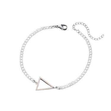 Imagem de IXDEAXLY Pulseiras geométricas de aço inoxidável para mulheres e homens, pulseiras de corrente de elos triangulares em forma de coração cruzado, pulseiras simples de hip-hop, Adjustable, Aço