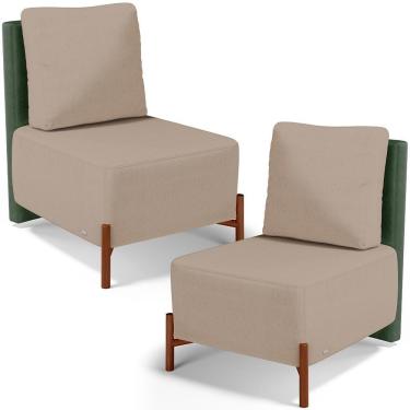 Imagem de Kit 02 Poltronas Decorativas Sala Estar Living Hungria L02 Couríssimo Verde Linho Bege Escuro - Lyam