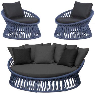 Imagem de Chaise área Externa Monza Alumínio Corda Náutica Trama Azul Marinho