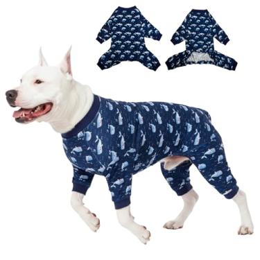Imagem de LovinPet Roupa Para Cachorro Grande, Macacão Cirurgia, Pijama Raça, Estampa De Baleia Azul-Marinho Leve, Cães, Camisa Com Proteção Uv, Roupas Pitbull, Azul, Gg