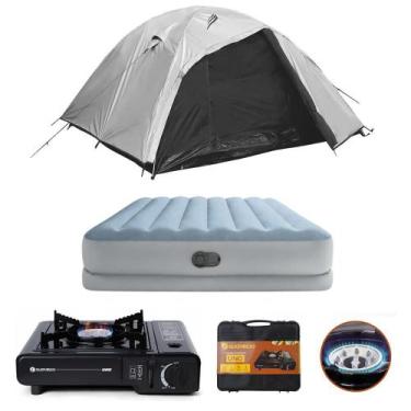 Imagem de Kit Camping Maxi Premium Barraca 6 Pessoas Onix Blackout Colchão Casal