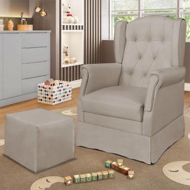 Imagem de Poltrona De Amamentação Com Balanço E Puff Elyra Suede P02 - D'rossi Cinza Escuro