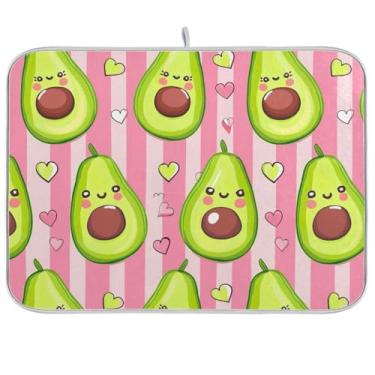 Imagem de Tapetes de secagem de pratos rosa listrados de abacate para balcão de cozinha, tapete de café de microfibra de 40,6 x 45,7 cm, escorredor de pratos, tapete absorvente para balcão de cozinha, decoração