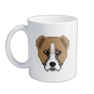 Imagem de Caneca Xícara de Café Porcelana 300ml Cabeça de Cachorro Alabai Pixel Art