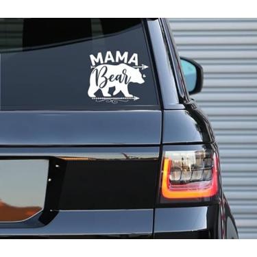 Imagem de Printbeat Decalque Mama Bear – Uso interno e externo | Adesivo de vinil branco | Cadernos de para-choques, caminhão, janela, laptop | Fácil de usar para carro, van e bicicleta | 12 x 10 cm