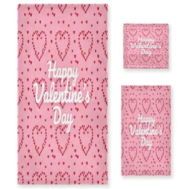 Imagem de Wassud Conjunto de 3 toalhas de banho Happy Valentine's Day Hearts, toalhas super macias e absorventes para banheiro, toalhas de banho de secagem rápida, toalha de banho para academia, spa, hotel