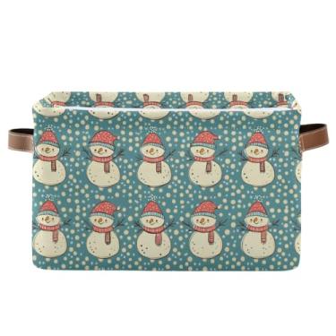 Imagem de Cesta de armazenamento de 36 cm com alças – caixa de armazenamento retangular de tecido para escritório em casa, quarto, boneco de neve de Natal fofo, verde, 1 pacote