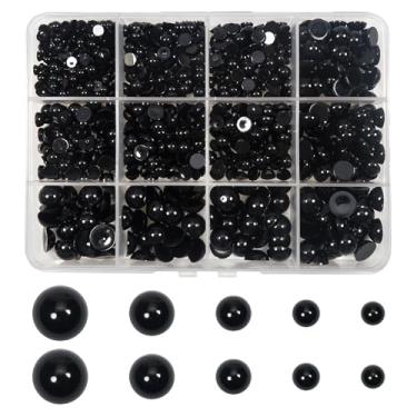 Imagem de TOAOB 950 peças de olhos de boneca de plástico preto redondo 4 mm, 5 mm, 6 mm, 8 mm, 10 mm, botão de cabochão plano, contas de globo ocular para animais de pelúcia Amigurumis crochê artesanato