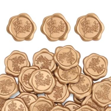 Imagem de Yitexin 60 adesivos de selos de cera de eucalipto, ramos de alecrim adesivos autoadesivos para convites de casamento, cartões de Natal, festa de aniversário, embrulho de presente (ouro vintage)