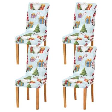 Imagem de ODAWA Conjunto de 4 capas de cadeira de mesa de jantar, gnomos de Natal, laváveis, removíveis, capas de cadeira Parsons para hotel, cerimônia