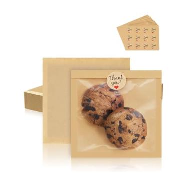 Imagem de FireKylin Pacote com 100 sacos de biscoito com vedação térmica, sacos de padaria de 17 x 19 cm com janela, embalagem de biscoito resistente a gordura para guloseimas, assados, bagel, fatia de bolo