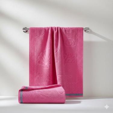 Imagem de Kit Toalha de Banho para Praia e Piscina 100% Algodão 150cm x 77cm Gramatura 400g/m² - Hipoalergênica com Alta Absorção - Rosa