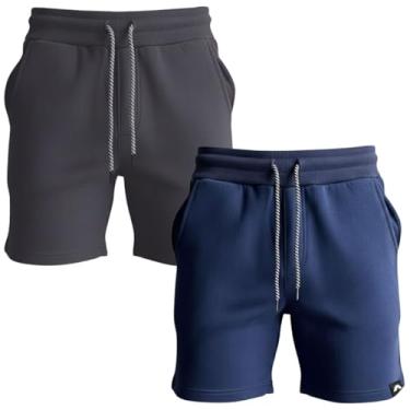 Imagem de Kit 2 Bermudas Masculina Moletom Shorts Com Bolsos Laterais E Cós Elástico Dagg Algodão Academia Passeio (BR, Alfa, P, Regular, Regular, Grafite + Azul)