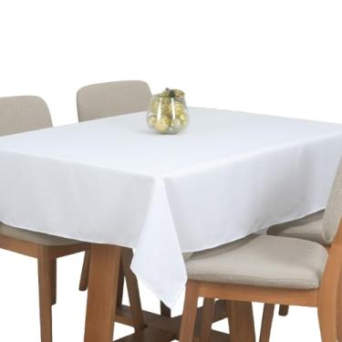 Imagem de Toalha de Mesa 4 Lugares Retangular Branca 1,45x1,45m, Tecido Oxford 100% Poliéster Acabamento com Bainha Estilo Clássico para Refeições
