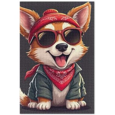 Imagem de Quebra-cabeça fofo de cachorro Corgi fashion 1000 peças adultos estampa animal quebra-cabeça divertido elefante branco presentes de festa, 75 x 40 cm