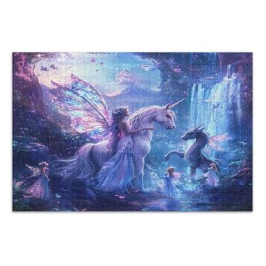 Imagem de Quebra-cabeça unicórnio cachoeira roxo 1000 peças para adultos, quebra-cabeça para adultos, noite de jogo