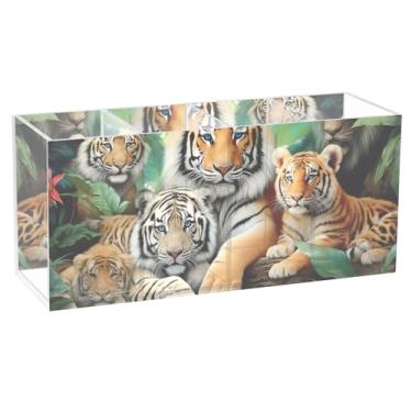 Imagem de TSENQUE Suporte decorativo personalizado para caneta de mesa, arte, família, tigre, selva, escritório, porta-pincéis de acrílico, copo de lápis