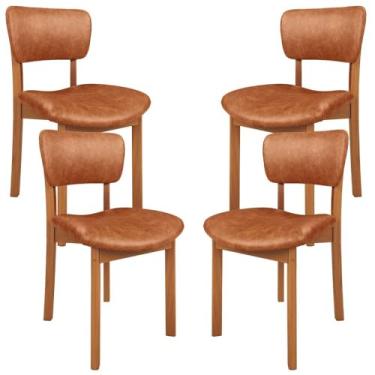 Imagem de Kit 04 Cadeiras Para Sala de Jantar Cozinha Living Estofada Dara L02 Couríssimo Camel - Lyam Decor