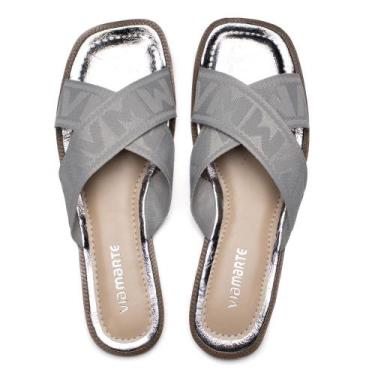 Imagem de Chinelo Rasteira Feminina Via Marte Tiras Cruzadas Prata, Prata, 38