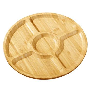 Imagem de Espaçoso Tábua de Queijo Redondo Tigelas de Cerâmica e Tábua de Servir, Travessa de Bambu Extra Grande Para Servir Queijo, Prato de Servir Lanche dividido Multifuncional
