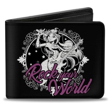 Imagem de Buckle-Down Carteira Winx Club, Bifold, Winx Club Flora Rock Your World Pose Preto Branco Roxo, Couro Vegano