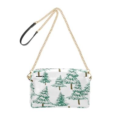 Imagem de Joitme Snow Pine Trees Bolsa feminina verde branca bolsa tiracolo alça de corrente couro PU bolsa de ombro bolsa para celular