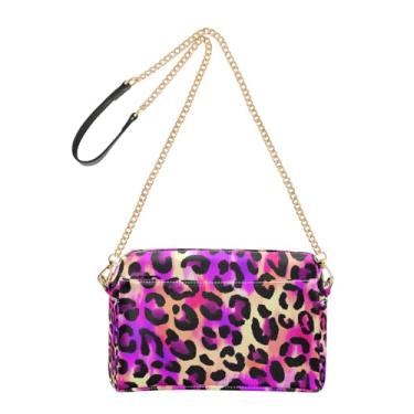 Imagem de Joitme Bolsa feminina tiracolo bolsa para celular bolsa de ombro de couro PU alça de corrente estampa de leopardo preto manchas rosa