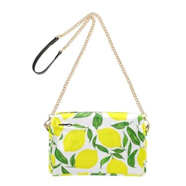 Imagem de Joitme Bolsa tiracolo feminina bolsa para celular fofa amarela limão folhas verdes alça corrente couro PU bolsa de ombro