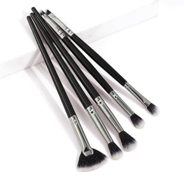 Imagem de Conjunto de pincéis de maquiagem versáteis de 5 peças, cerdas sintéticas macias que não caem, para base, corretivo, blush, sombra e pó de fixação (preto prata)