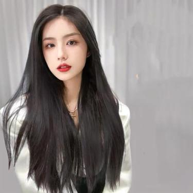 Imagem de Extensões de cabelo com clipe, peças de cabelo liso preto natural, extensões de peruca antiderrapantes para uso diário, festas e encontros