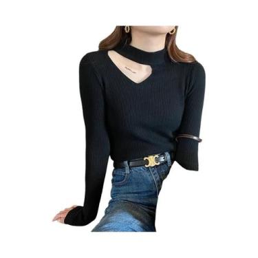 Imagem de Suéter Feminino De Tricô Macio E Quente Com Caimento Justo E Detalhes 