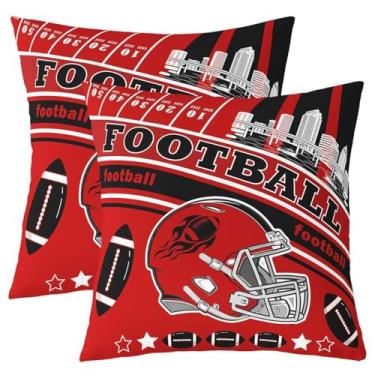 Imagem de jejeloiu Conjunto de 2 capas de almofada de futebol americano reversíveis Tampa 55 x 55 cm, presentes de futebol americano, para fãs de futebol americano, cidade, decoração de casa, rúgbi, esportes