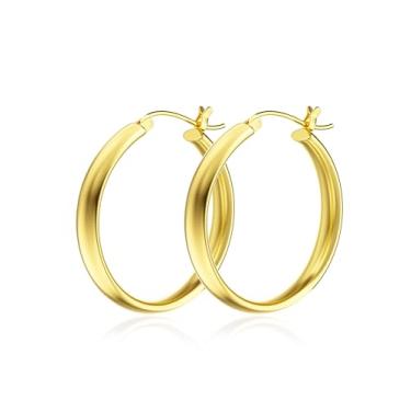 Imagem de Brincos de argola banhados a ouro clássicos, brincos grandes ovais, joias modernas banhadas a ouro 18K para mulheres, 30mm, Aço inoxidável, Sem pedra preciosa