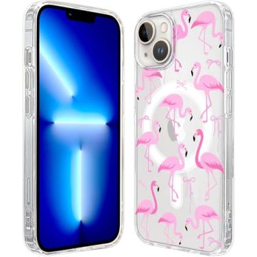 Imagem de LuGeKe Capa para iPhone 16 Pro Max, flamingo roxo compatível com acessórios MagSafe, capa protetora de telefone transparente fina à prova de choque para mulheres