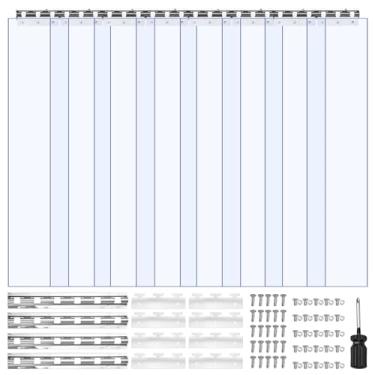 Imagem de VEVOR Cortina de tira de PVC transparente, 244 cm de altura x 122 cm de largura x 0,2 cm de espessura, 8 tiras de cortina para refrigerador de freezer, tiras de plástico lisas à prova d'água para