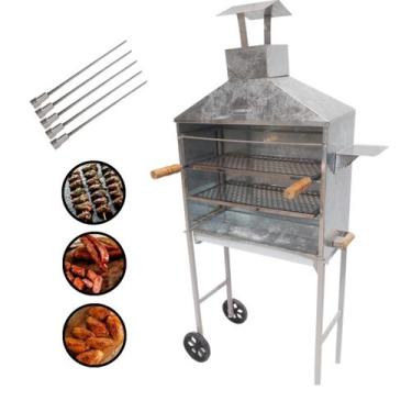Imagem de Churrasqueira Móvel Galvanizada Espeto Churrasco Carrinho - INOX LAURI
